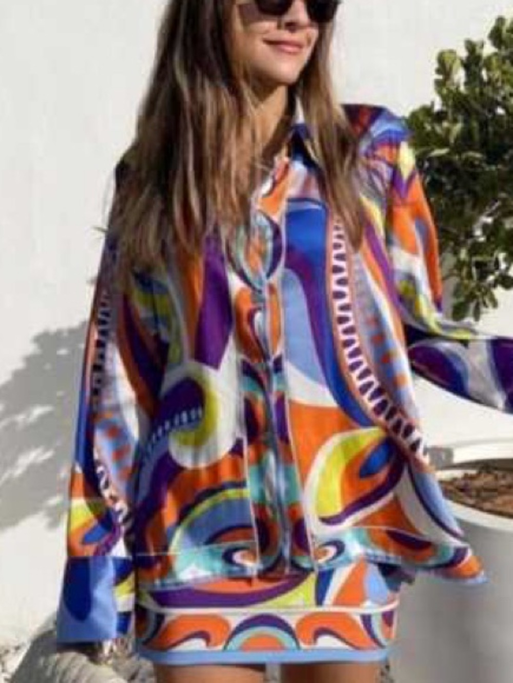 Zara Abstract Multicolor Button-Up Top XS
